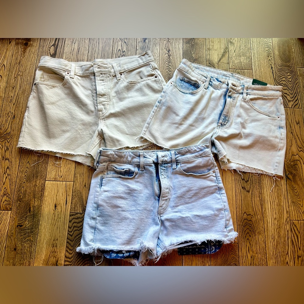 Three Light Wash Denim Cutoff Shorts
